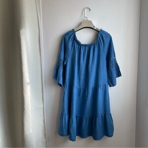 Made in Italy Blue 100% Linen Dress w/Lace on sleeves size M
